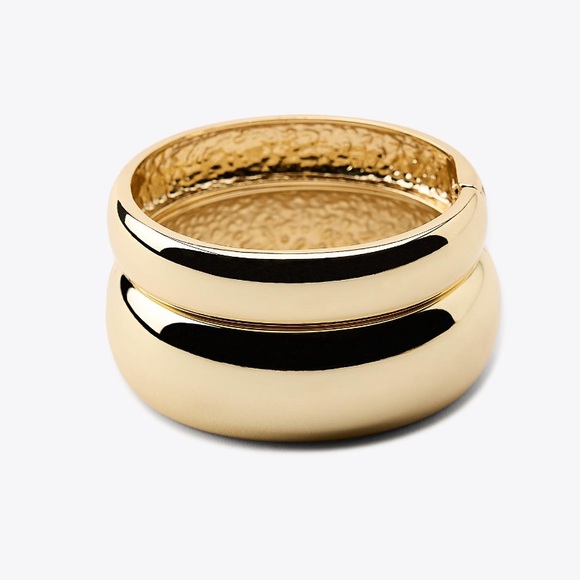 NWT. Zara Golden Two Pack of Rigid Metal Bracelets. - Picture 3 of 8